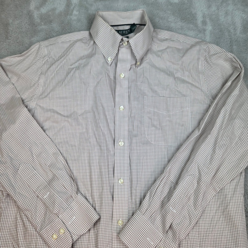 Lauren Ralph Lauren Button Down Mens 16.5 34/35 Classic Non Iron Gingham Brown